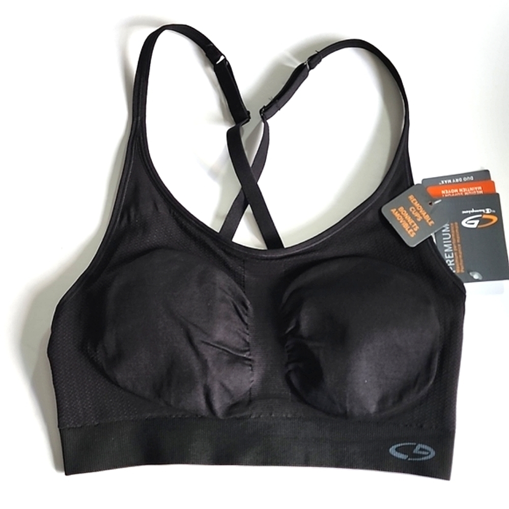 NWT Champion C9 DuoDry Max Black Sports Bra Medium Support Cross Straps Sz M